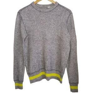 𝅺TOMMY HILFIGER Grey & Neon Crewneck Cotton & Wool Knitted Sweater Size Medium